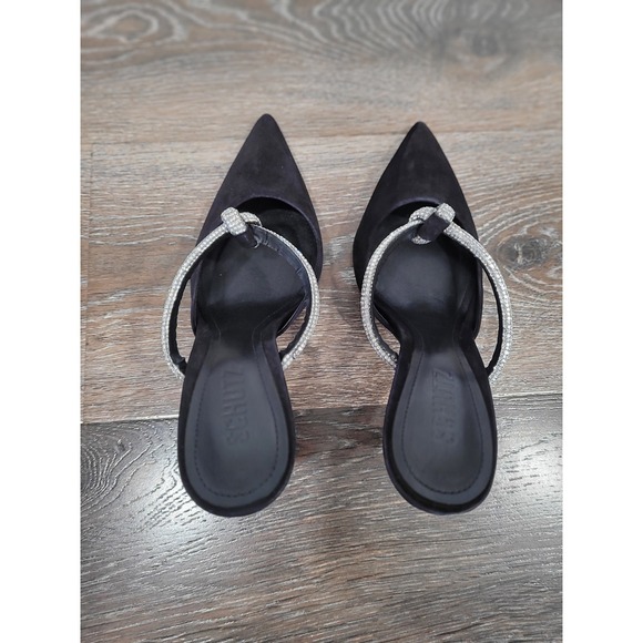 Schutz Pearl Glam Heel Black Nude Buck Pointed Toe Mules Women's Size 7.5 - Picture 3 of 8